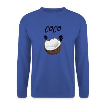 Noix de coco avec inscription Coco et palmiers - Sweat-shirt Unisexe - bleu royal - Devant - Alina (178cm) & Michal (187cm)