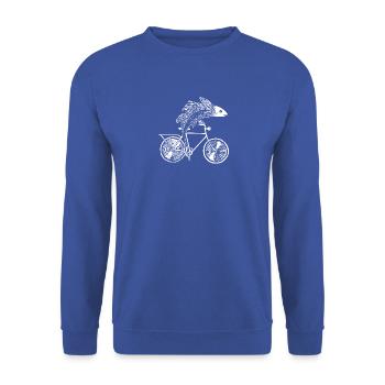 Fish with bicycle /motive in black, white and blue - Unisex Sweatshirt - royal blue - Front - Alina (178cm) & Michal (187cm)