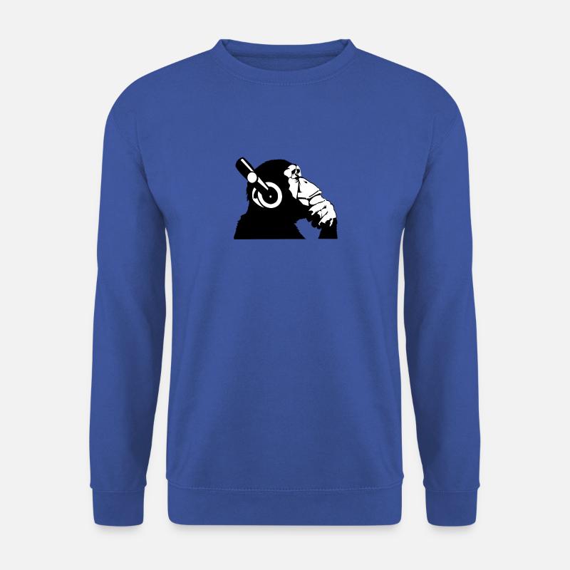 Schimpanse mit Kopfhörern der Musik hört - Unisex Pullover - Royalblau