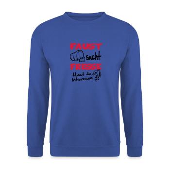 Faust sucht Fresse - Unisex Pullover - Royalblau - Vorne - Alina (178cm) & Michal (187cm)