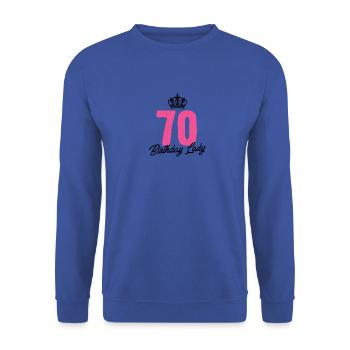 70 Jahre alte Geburtstagsdame - Unisex Pullover - Royalblau - Vorne - Alina (178cm) & Michal (187cm)