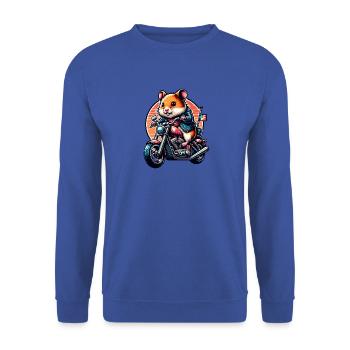 Cool Hamster on Chopper Motorcycle - Unisex Sweatshirt - royal blue - Front - Alina (178cm) & Michal (187cm)