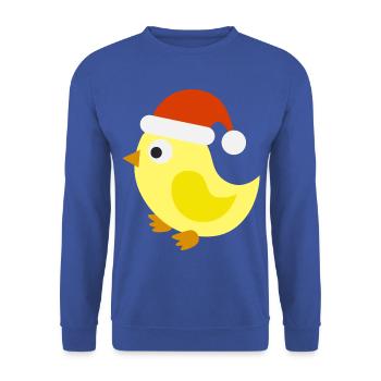 Festliches Weihnachtsküken - Unisex Pullover - Royalblau - Vorne - Alina (178cm) & Michal (187cm)