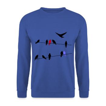Oiseau oiseaux migrateurs noirs sur une ligne électrique - Sweat-shirt Unisexe - bleu royal - Devant - Alina (178cm) & Michal (187cm)