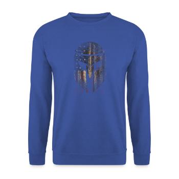 American, Spartanischer Helm patriotic USA Flag - Unisex Pullover - Royalblau - Vorne - Alina (178cm) & Michal (187cm)