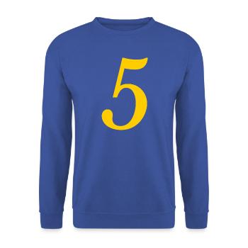 5. JUBILÄUM. 5 JAHRE. 5. JUBILÄUM. KIND - Unisex Pullover - Royalblau - Vorne - Alina (178cm) & Michal (187cm)