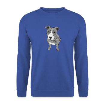 Hundeblick Hund süß Stafford Geschenk Idee - Unisex Pullover - Royalblau - Vorne - Alina (178cm) & Michal (187cm)