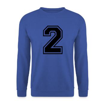 2 Zwei Nummer Ziffer Zahl Rückennummer Geschenk - Unisex Pullover - Royalblau - Vorne - Alina (178cm) & Michal (187cm)