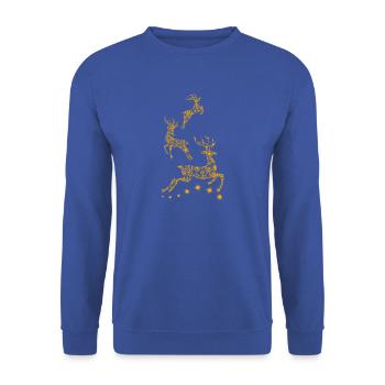 Weihnachtsrentier - Weihnachtliche goldene Rentiere - Unisex Pullover - Royalblau - Vorne - Alina (178cm) & Michal (187cm)