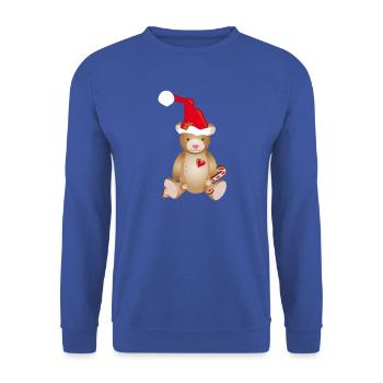 Niedlicher Teddybär mit Weihnachtsmütze - Unisex Pullover - Royalblau - Vorne - Alina (178cm) & Michal (187cm)