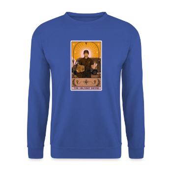 Paketfahrer | Lieferung Kurier Tarot - Unisex Pullover - Royalblau - Vorne - Alina (178cm) & Michal (187cm)