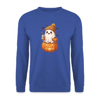 Süßer Halloween Geist Kürbis Herbstmotiv - Unisex Pullover - Royalblau - Vorne - Alina (178cm) & Michal (187cm)
