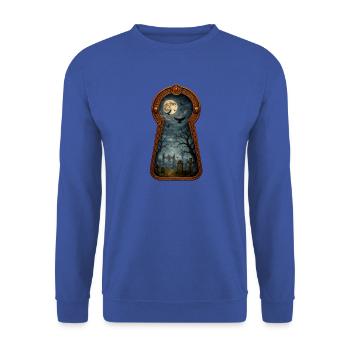 Mondnacht Spukportal, schlüsselloch, friedhöfe - Unisex Pullover - Royalblau - Vorne - Alina (178cm) & Michal (187cm)