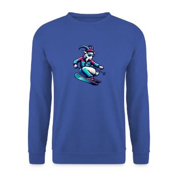 Lustige Ziege Beim Ski Im Winter - Unisex Pullover - Royalblau - Vorne - Alina (178cm) & Michal (187cm)
