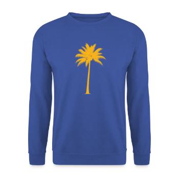 Sonnenpalme im Sonnenuntergang - Unisex Pullover - Royalblau - Vorne - Alina (178cm) & Michal (187cm)