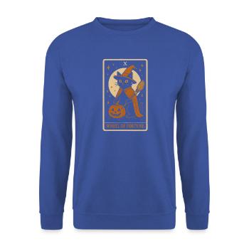 Hexenkatze mit Kürbis Halloween Design - Unisex Pullover - Royalblau - Vorne - Alina (178cm) & Michal (187cm)