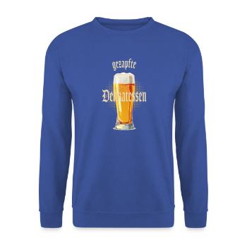 Gezapfte Delikatessen Bier Spruch Lustig - Unisex Pullover - Royalblau - Vorne - Alina (178cm) & Michal (187cm)