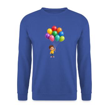 Glückliches Kind mit Regenbogenballons - Unisex Pullover - Royalblau - Vorne - Alina (178cm) & Michal (187cm)