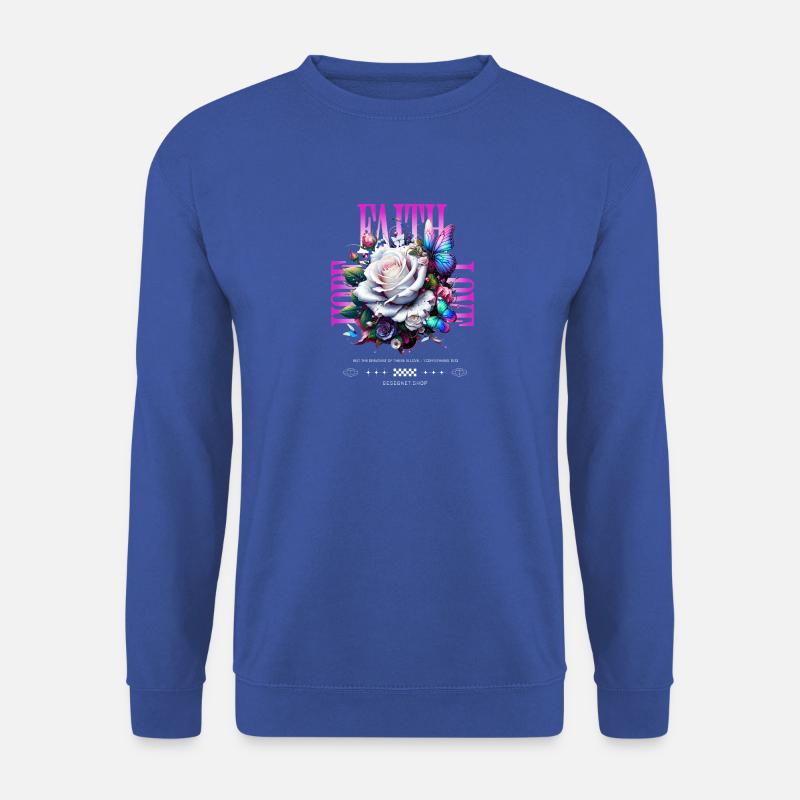 Faith Hope Love Weiße Rose Schmetterlinge - Unisex Pullover - Royalblau