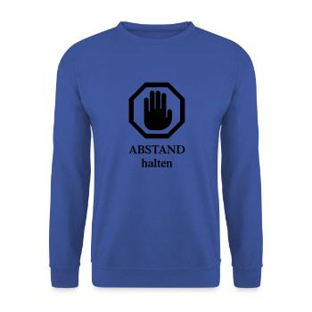Abstand halten (D00077) - Unisex Pullover - Royalblau - Vorne - Alina (178cm) & Michal (187cm)