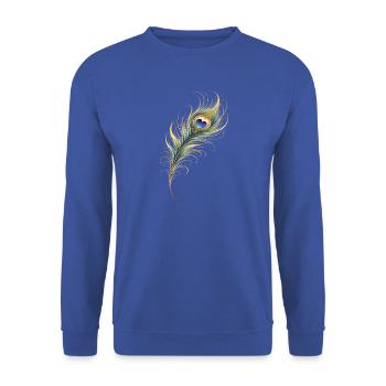 Pfauenfeder Herz Boho Yoga Geschenk   - Unisex Pullover - Royalblau - Vorne - Alina (178cm) & Michal (187cm)