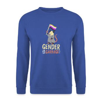 Gender Is Garbage Pride Opossum Design - Unisex Pullover - Royalblau - Vorne - Alina (178cm) & Michal (187cm)