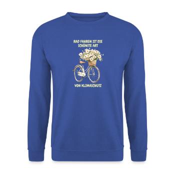 Rad fahren ist die schönste Art von Klimaschutz - Unisex Pullover - Royalblau - Vorne - Alina (178cm) & Michal (187cm)