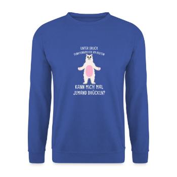 Unter Druck Funktioniere Ich Am Besten Umarmung - Unisex Pullover - Royalblau - Vorne - Alina (178cm) & Michal (187cm)