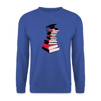 Bücherstapel mit Doktorhut - Unisex Pullover - Royalblau - Vorne - Alina (178cm) & Michal (187cm)