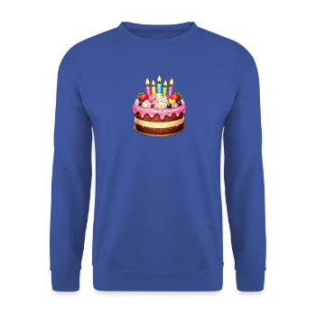 Geburtstagskuchen mit Kerzen - Unisex Pullover - Royalblau - Vorne - Alina (178cm) & Michal (187cm)