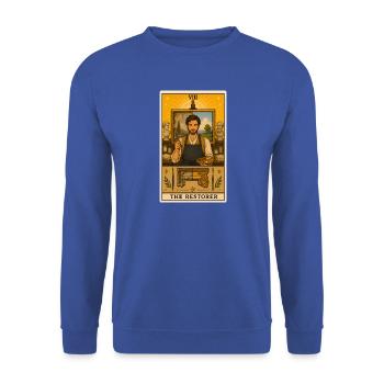 Restaurator | Kunstrestaurierung Tarot - Unisex Pullover - Royalblau - Vorne - Alina (178cm) & Michal (187cm)