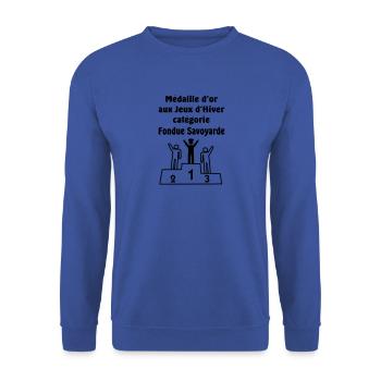 medaille d' or fondue savoyarde (au fromage) - Sweat-shirt Unisexe - bleu royal - Devant - Alina (178cm) & Michal (187cm)