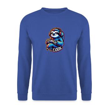 Funny Gamer Sloth with Headset Design - Unisex Sweatshirt - royal blue - Front - Alina (178cm) & Michal (187cm)