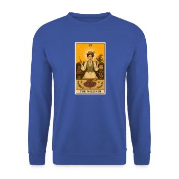 Hutmacherin | Hüte Mode Handwerk Tarot - Unisex Pullover - Royalblau - Vorne - Alina (178cm) & Michal (187cm)