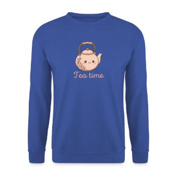 Kawaii Teekanne Blütenzeit - Unisex Pullover - Royalblau - Vorne - Alina (178cm) & Michal (187cm)