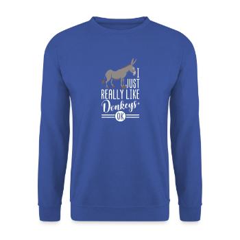 I just really like Donkeys OK - Esel Maultier - Unisex Pullover - Royalblau - Vorne - Alina (178cm) & Michal (187cm)