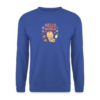 Hello World Baby-Kinderzimmer-Illustration - Unisex Pullover - Royalblau - Vorne - Alina (178cm) & Michal (187cm)