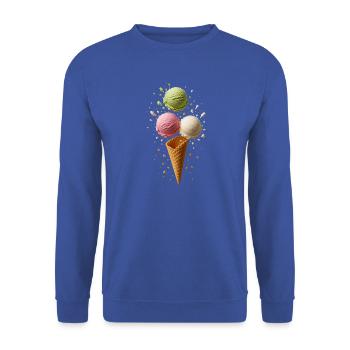 Drei Eiskugeln in knuspriger Waffel Motiv - Unisex Pullover - Royalblau - Vorne - Alina (178cm) & Michal (187cm)