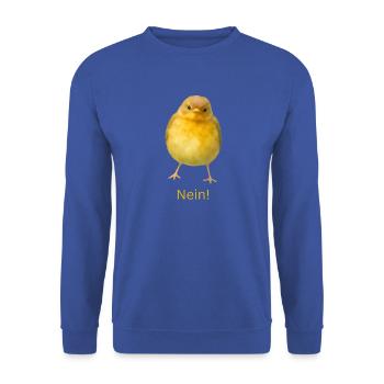 Frecher kleiner Vogel mit Spruch NEIN ! - Unisex Pullover - Royalblau - Vorne - Alina (178cm) & Michal (187cm)