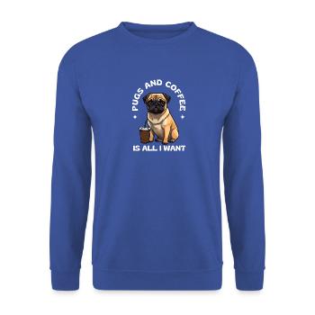 Süßer Lachender Mops & Kaffee Design - Unisex Pullover - Royalblau - Vorne - Alina (178cm) & Michal (187cm)