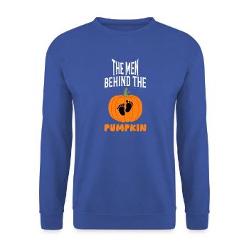 Der Mann hinter dem Kürbis Halloween Papa - Unisex Pullover - Royalblau - Vorne - Alina (178cm) & Michal (187cm)