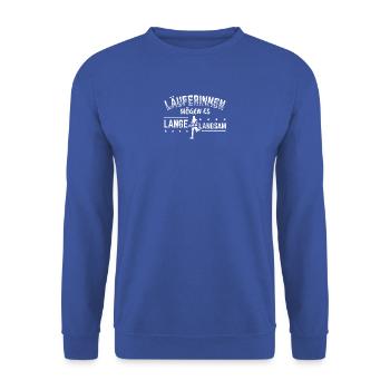 Laufen Läufer Lauf Shirt Läuferinnen Lange - Unisex Pullover - Royalblau - Vorne - Alina (178cm) & Michal (187cm)