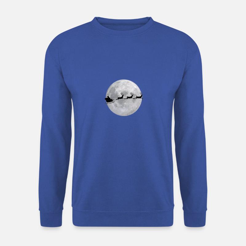Weihnachtsmann mit Schlitten & Rentieren vor Mond - Unisex Pullover - Royalblau