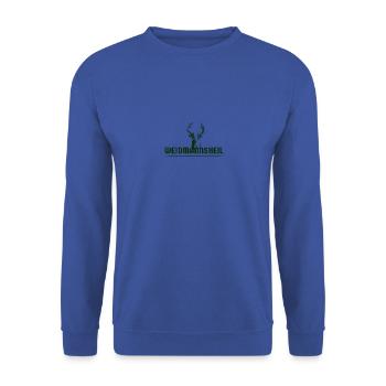 Jägergruß Jagd „Weidmannsheil“ (dunkelgrün Motiv) - Unisex Pullover - Royalblau - Vorne - Alina (178cm) & Michal (187cm)