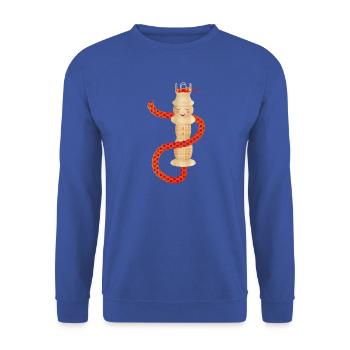 bezaubernde Strickliesel mit Strickschnur - Unisex Pullover - Royalblau - Vorne - Alina (178cm) & Michal (187cm)