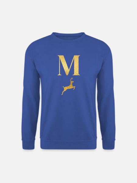 Buchstabe m goldener Hirsch - Geschenkidee - Unisex Pullover - Royalblau