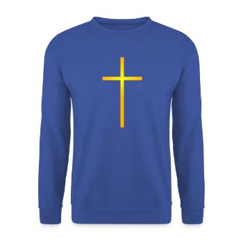 Goldenes Kreuz - Unisex Pullover - Royalblau - Vorne - Alina (178cm) & Michal (187cm)