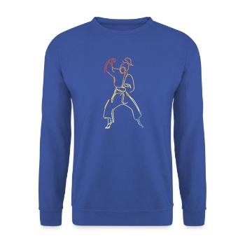Weibliche Karateka Zeichnung - Unisex Pullover - Royalblau - Vorne - Alina (178cm) & Michal (187cm)