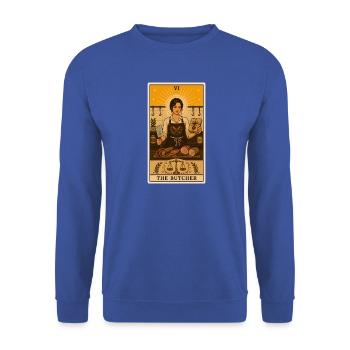 Metzgerin | Fleischerei Tarot - Unisex Pullover - Royalblau - Vorne - Alina (178cm) & Michal (187cm)