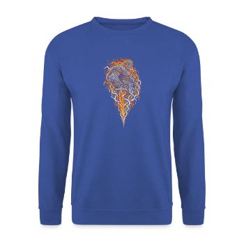 Der Feuerriese mit dem Flammenschwert - Unisex Pullover - Royalblau - Vorne - Alina (178cm) & Michal (187cm)